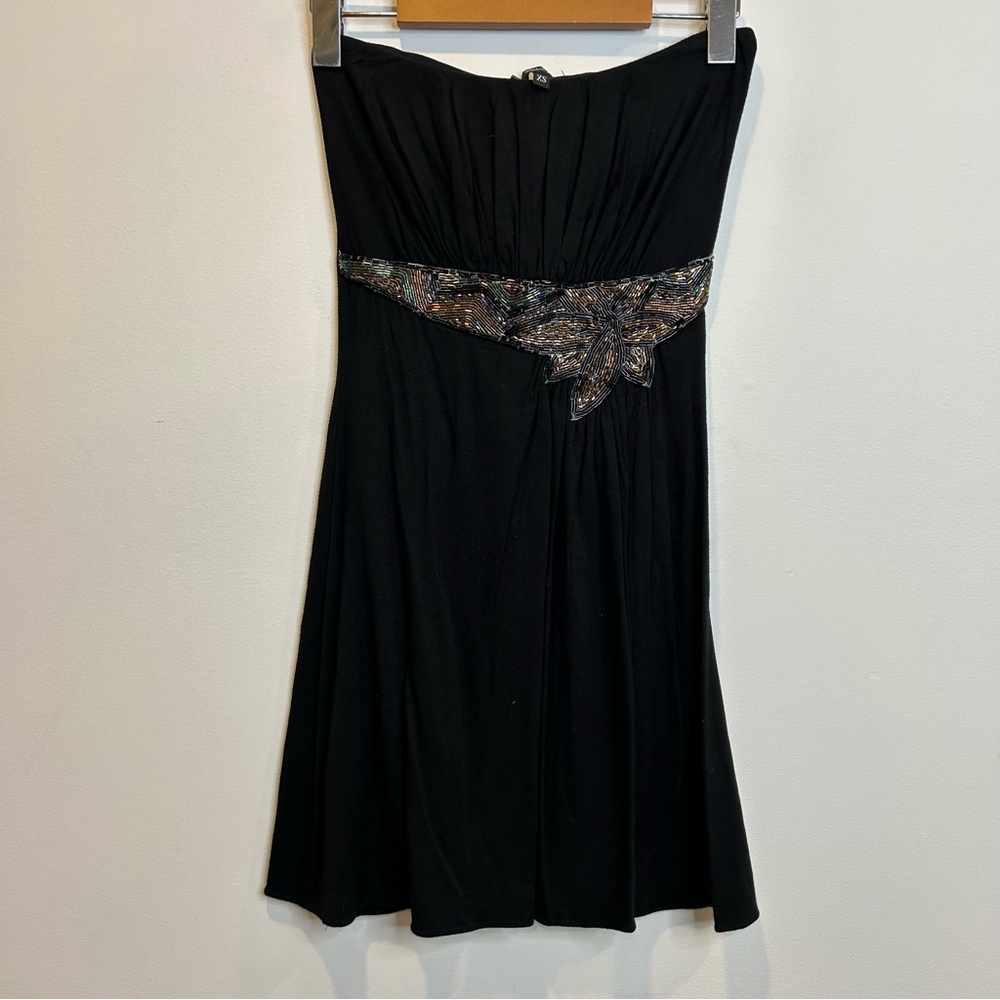 Sky Top Beaded Strapless Top Black Flowy Y2K
